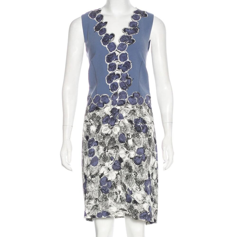 Bottega Veneta Sleeveless Silk Dress - IT42 6 - Blue Floral Graphic Print